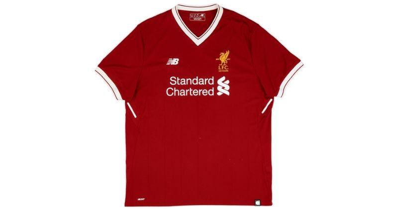 liverpool 2017-18 new balance home shirt in red with white collar and cuffs